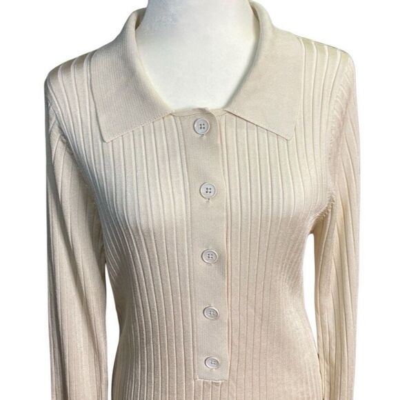 GOOD AMERICAN Ribbed Collared Sweater Ivory Size 5/6 Med New With Tags GSK0121 - Picture 2 of 5